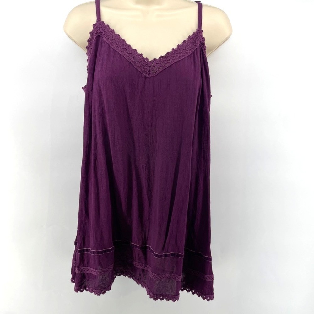Vtg Y2K Cami Top M Crepe Purple Fairy Grunge Whimsigoth Boho Lace Velvet Trim